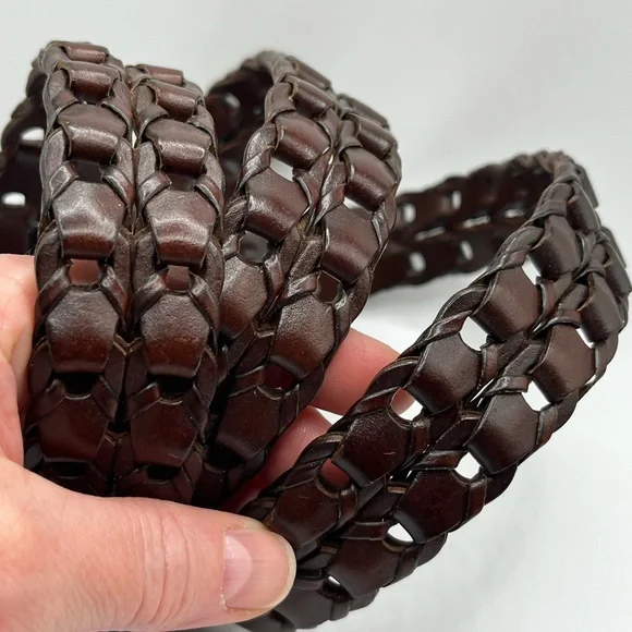 Haggar dark brown chain link vintage leather belt woven western unisex boho #8 - Picture 7 of 12